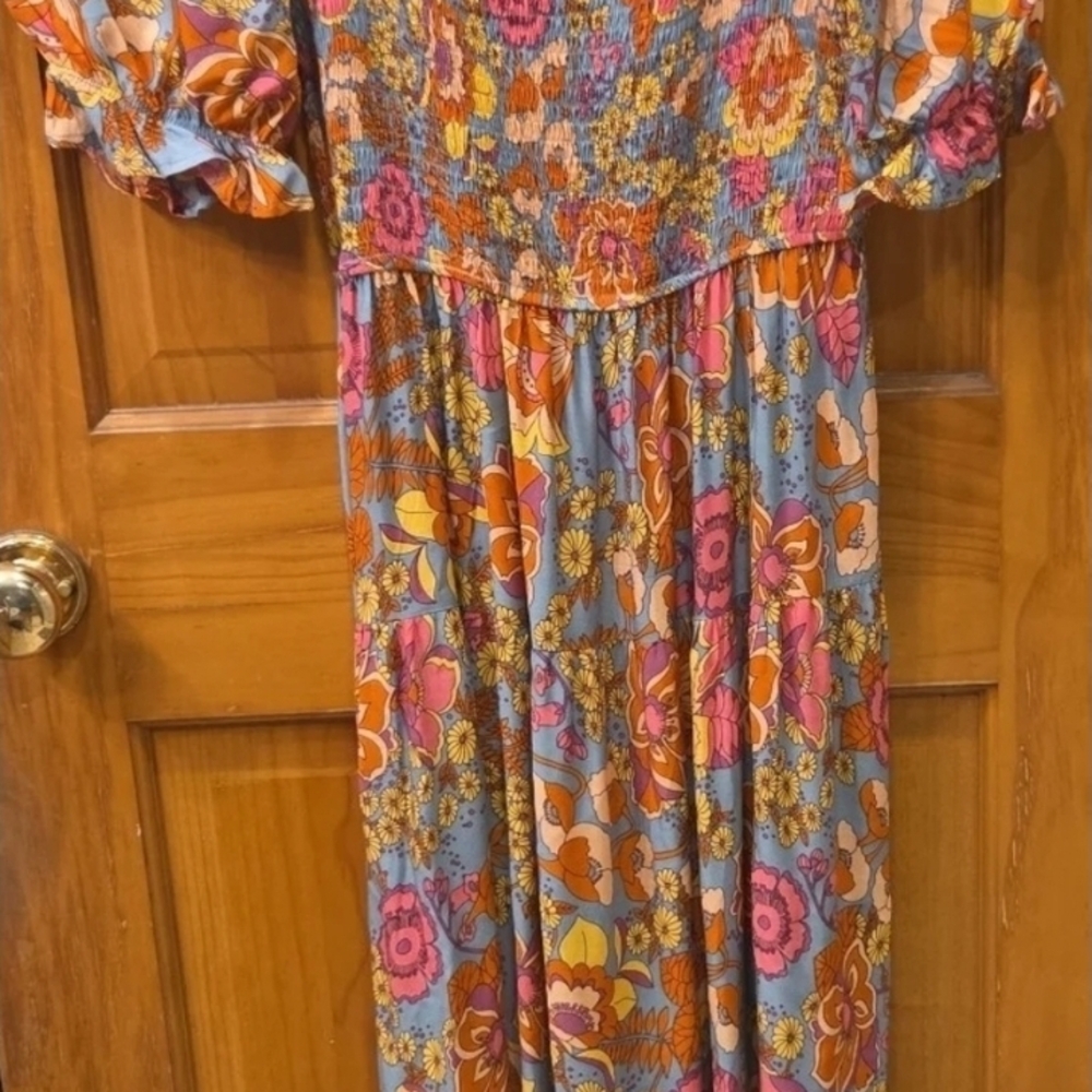 Floral Maxi Dress - Blue and Orange